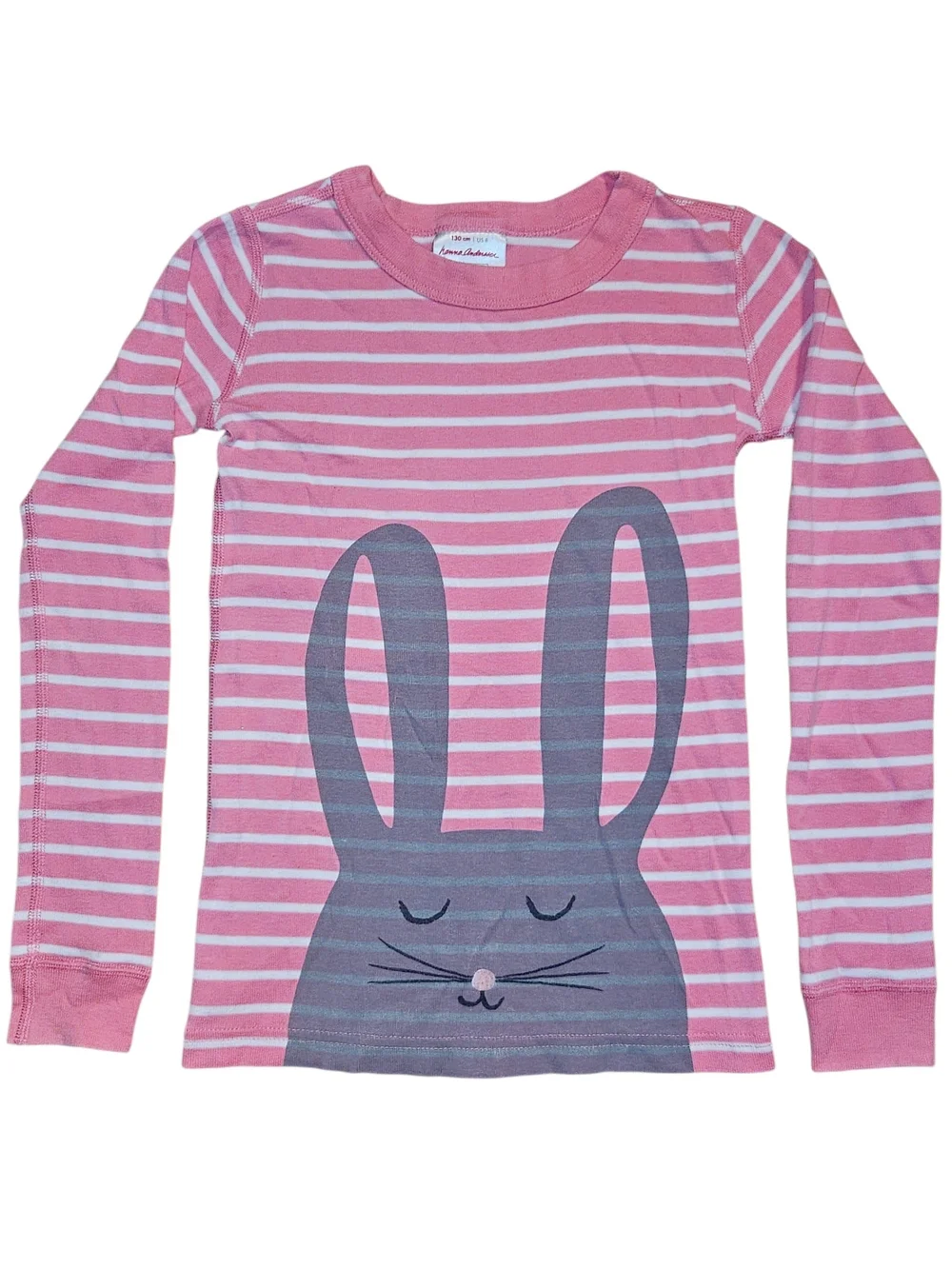 Hanna Andersson Pink & White Striped Bunny Graphic Long Sleeve Pajama Top 8